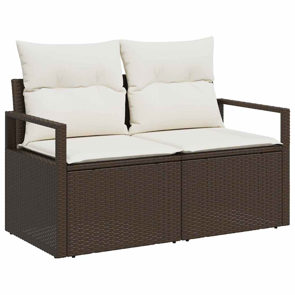 Garten-Sofa-Set mit Kissen mit Speicher 9 pcs Braun Poly Rattan